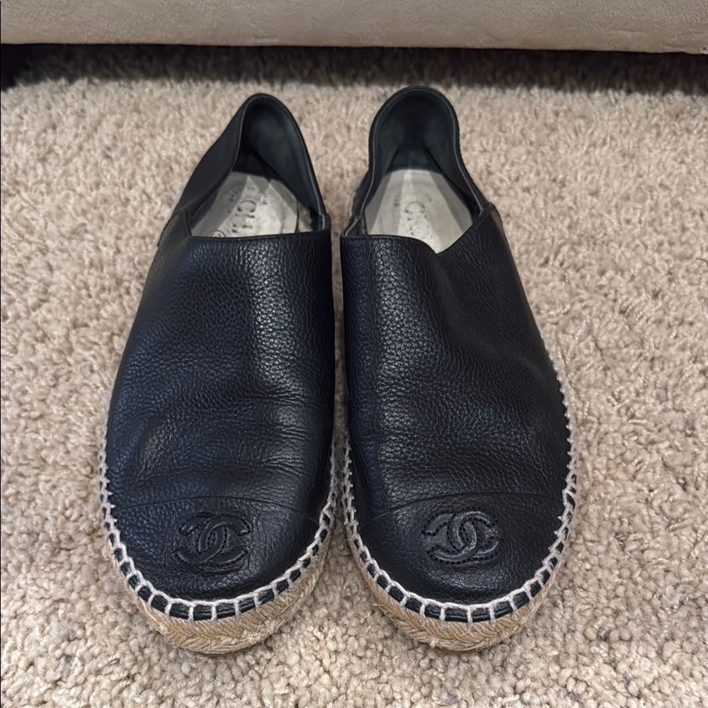 CHANEL Black Espadrilles with Jute Sole